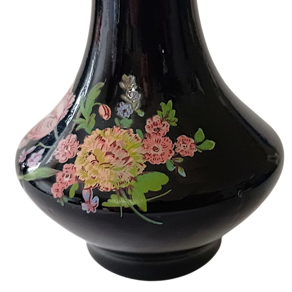 Vintage Black Amethyst Glass Bud Vase Floral Ruffled Fluted Top Edge‎ Victorian